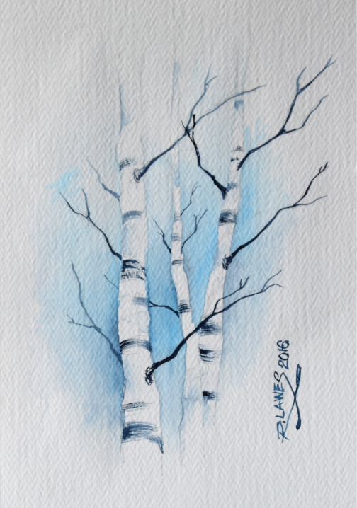 Blue Birches Watercolor