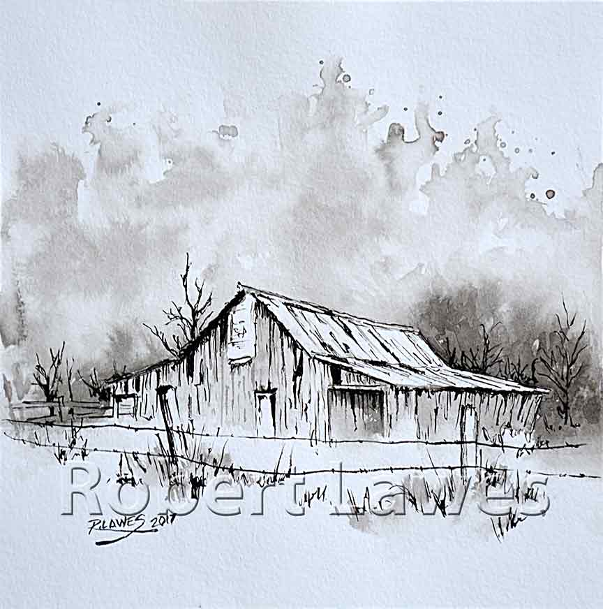 In The Sticks Pen and Ink with Ink Wash