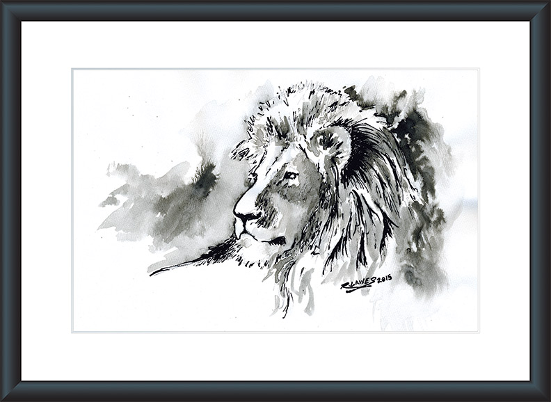 Lion is Bamboo Pen and Inkwash